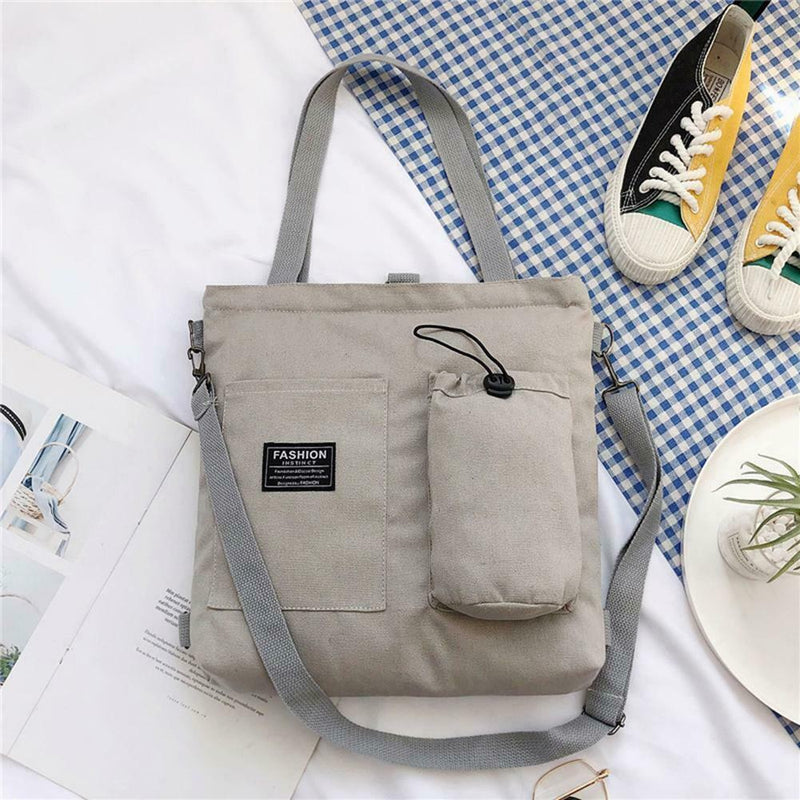 Women Canvas Shoulder Crossbody Bag Large Capacity Travel Handbag (Grey) A