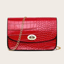 Crocodile Leather Messenger Bag Women Retro Purse Shoulder Handbag (Red)