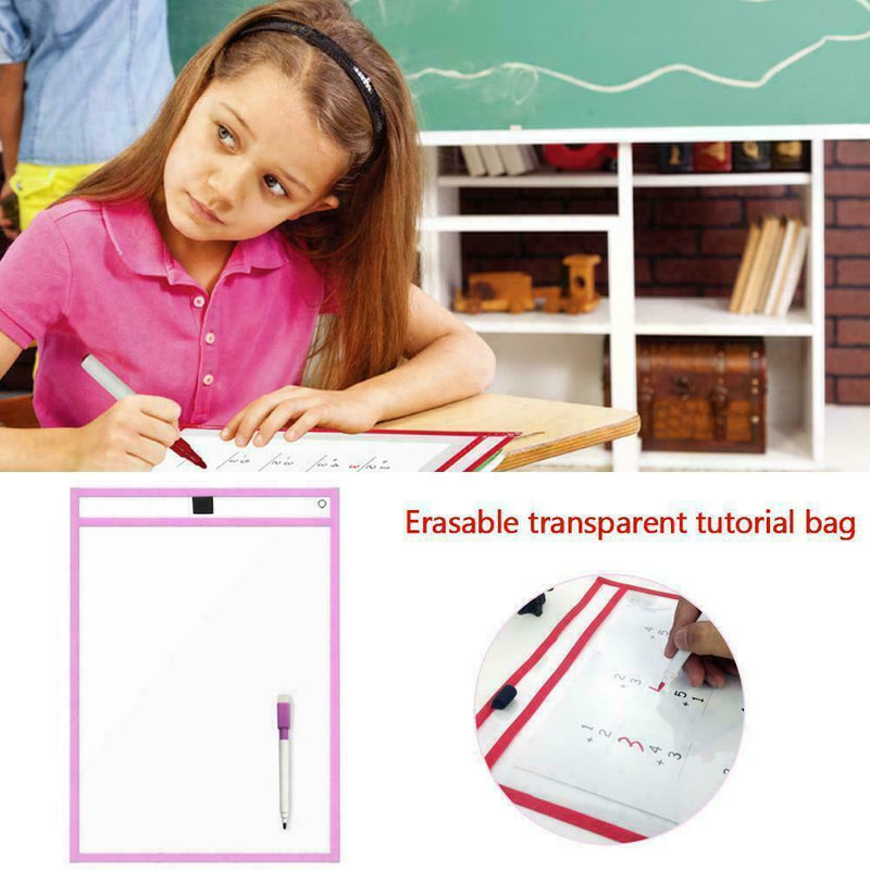 1 Set A4 Wipe Clean Pockets Drawing Writing Colouring Erase Dry Paper Marke K5D0