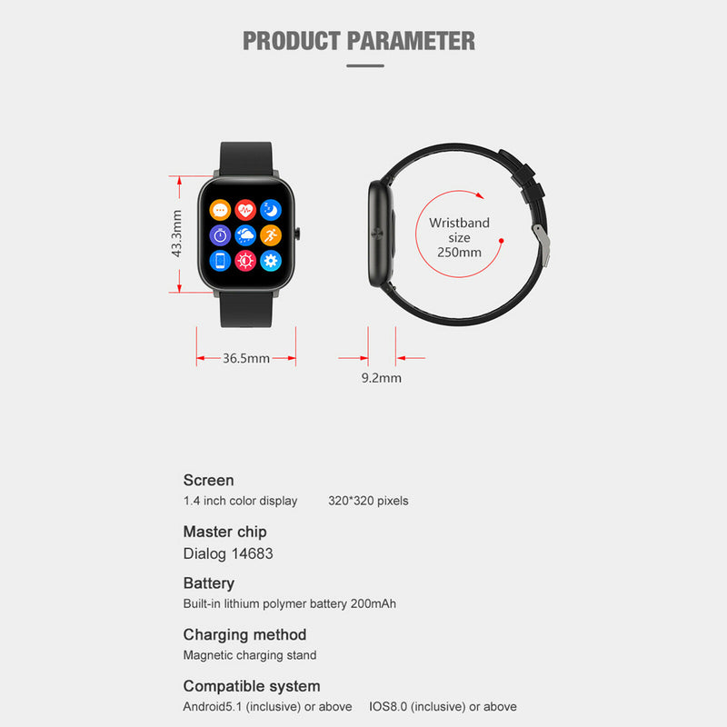 Smart Watch Blood Pressure Heart Rate Monitor Bracelet Wristband Black
