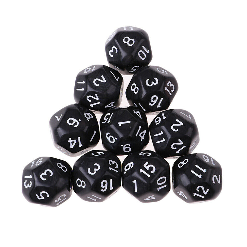 10pcs 16 Sided D16 14mm Acrylic Opaque Dice for Role Playing Game RPG Black