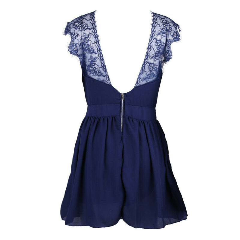 Womens Backless Lace Party Dress Fashion Strapless V Neck Bodycon Sundress  A