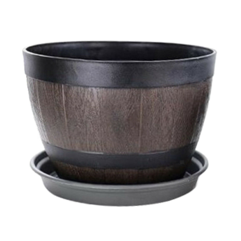 Retro Barrel Planter Indoor Outdoor Flower Pot Plant Pot for Home Office Cafe