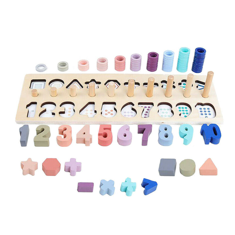 Wooden Counting Game for Kids, Colorful Number Stacker Board, Stacking Rings