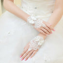 Elegant White Wedding Fingerless  Gloves Lace Applique Short Rhinestone  GGM