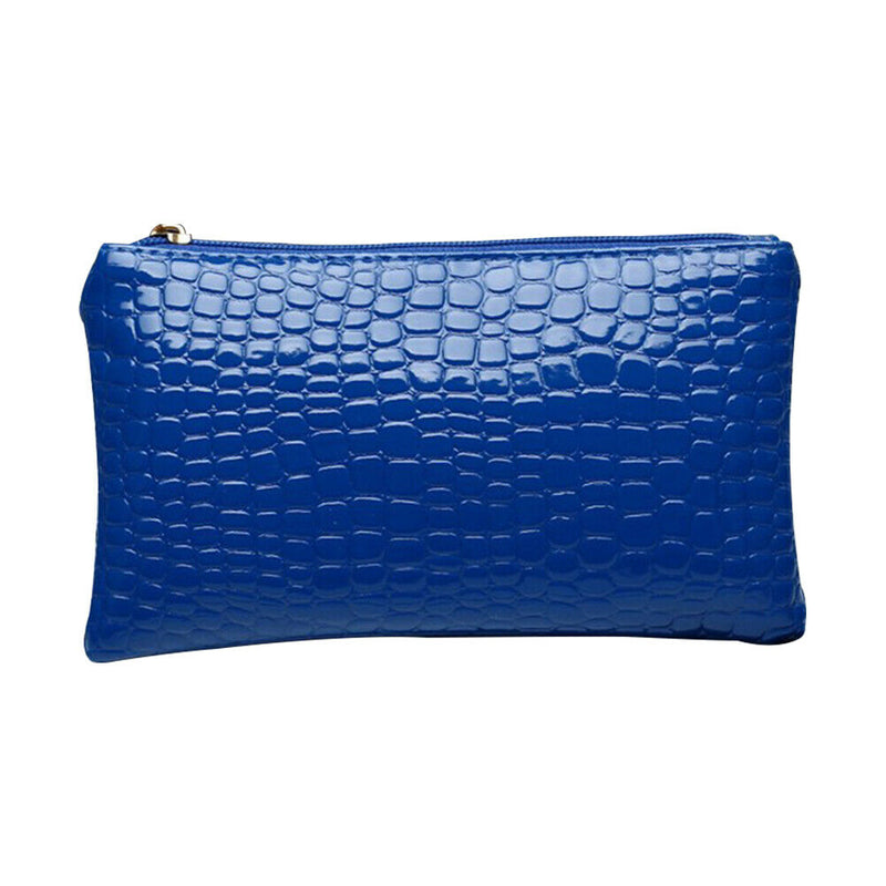 Retro Crocodile Leather Women Clutch Bag Zipper Purse Handbag (Dark Blue)