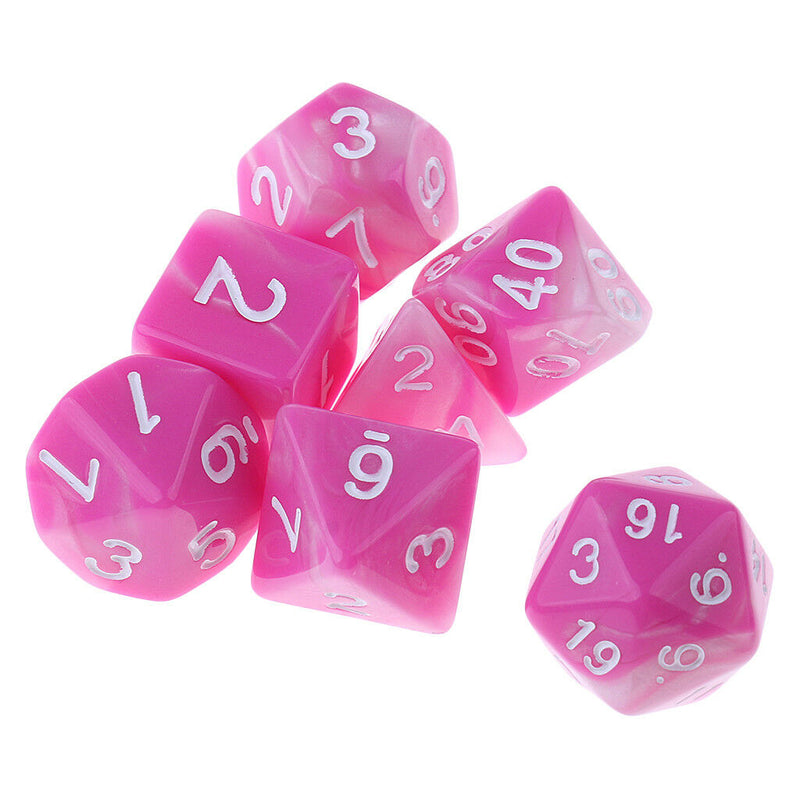 7X Polyhedral Dice for  D20 D12 D10 D8 D6 D4 Rose White