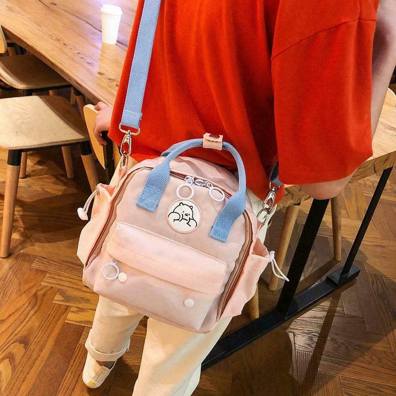 Animal Pattern Waterproof Backpacks Women Shoulder Crossbody Bags (Pink) A