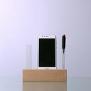 Clear Glass Tube Flower Vase Wooden Cellphone Table Stand Pencil Holder Rack