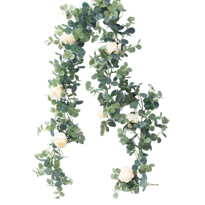 Artificial 1.8M Eucalyptus Garland with Champagne Roses Greenery Garland Eu W6W6