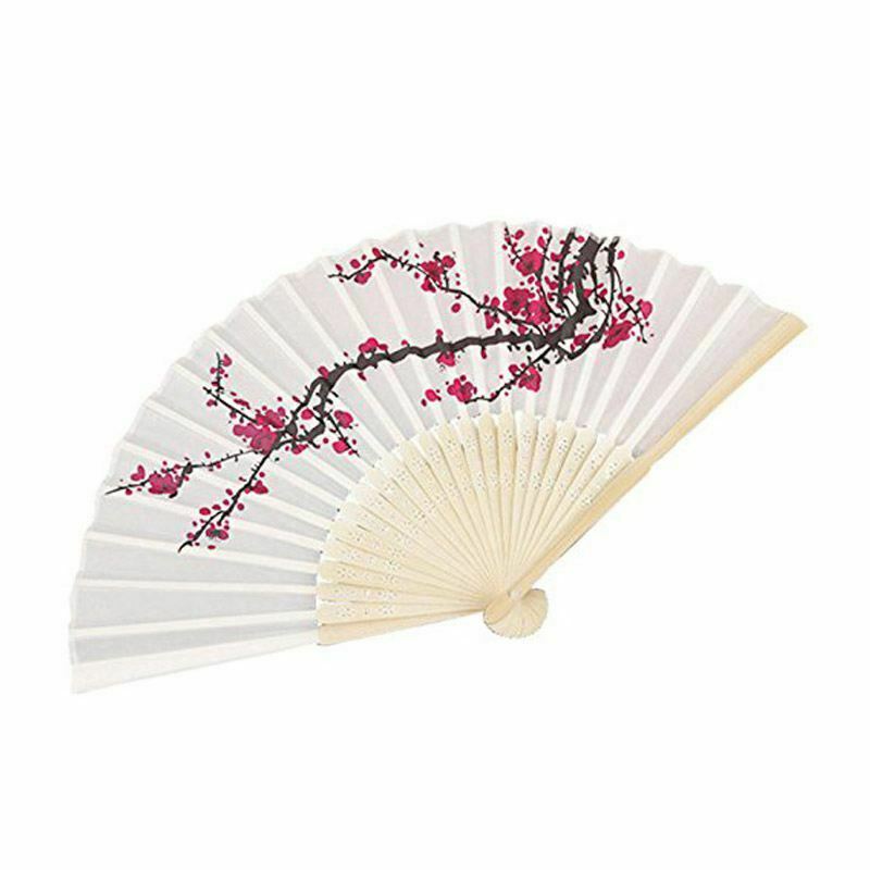 20pcs/lot elegant plum flower design bamboo folding fan wedding silk hand f J8B2