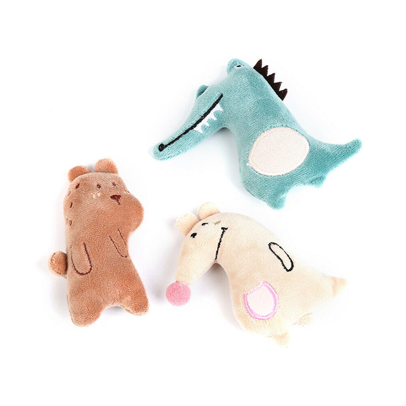 3pcs Mini Cat Teeth Grinding Catnip Toys Plush Bear Crocodile Kangaroo Funny