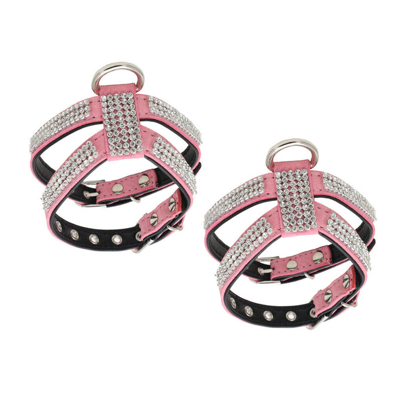 2 Pieces Adjustable Dog Chest Harness Crystal Necklace Artificial Diamond