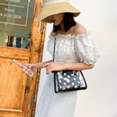 2pcs/Set Women Clear PVC Shoulder Bag PU Daisy Clutch Handbags (Black)