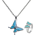 Cute Butterfly Pendant Necklace Ring Set, Mood Feeling Sensitive Color Change