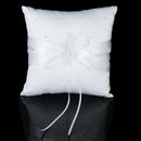 20cmx20cm Satin Flower Beaded Wedding Ceremony Ring Pillow-White O8E4
