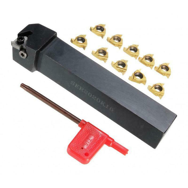 Metal SER2020K16 Lathe Turning Holder + 10x 16ER AG60 Inserts With Wrench