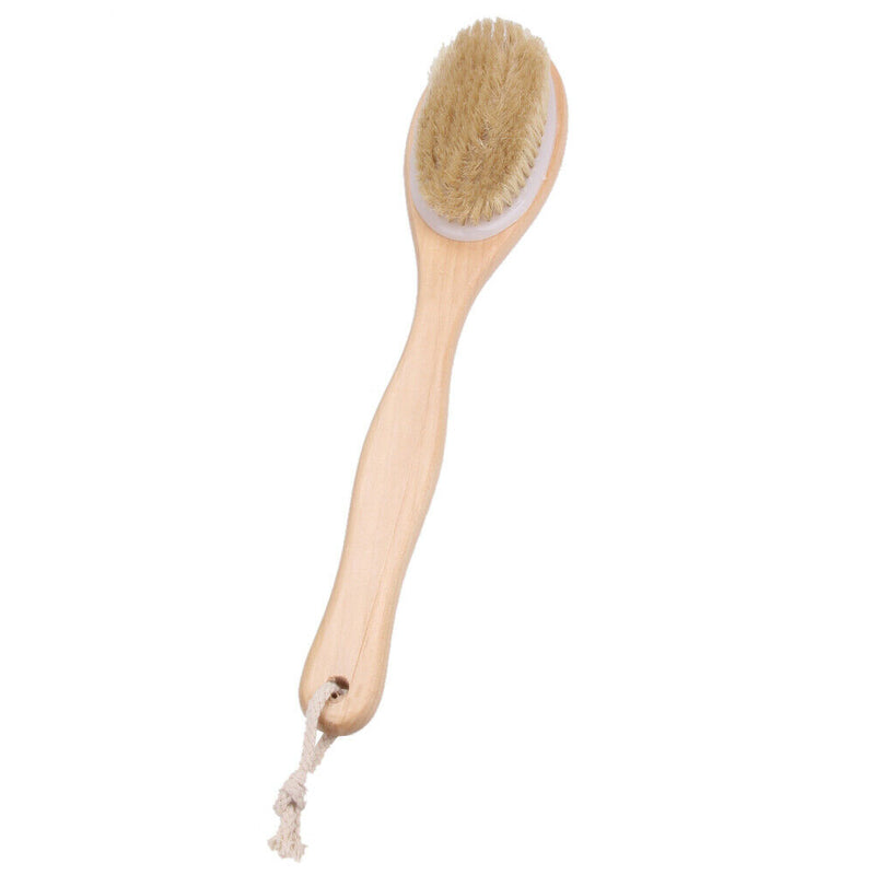 2-in-1 Sided Natural Bristles Scrubber Long Handle Bath Body Brush Massage