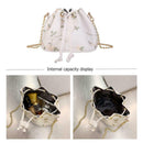 Lace Flower Print Shoulder Handbags Women Drawstring Crossbody Bags (White)