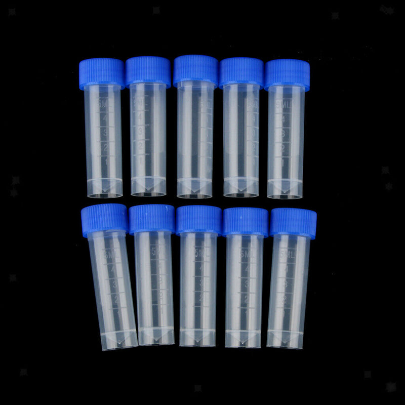 10pcs 5ml Graduated Cryovial Test Tube Sample Vial w/ Screw Cap