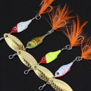 5pcs Fishing Lure Spoon Bait Fish Hook Tackle Rotate Sequins Feathers