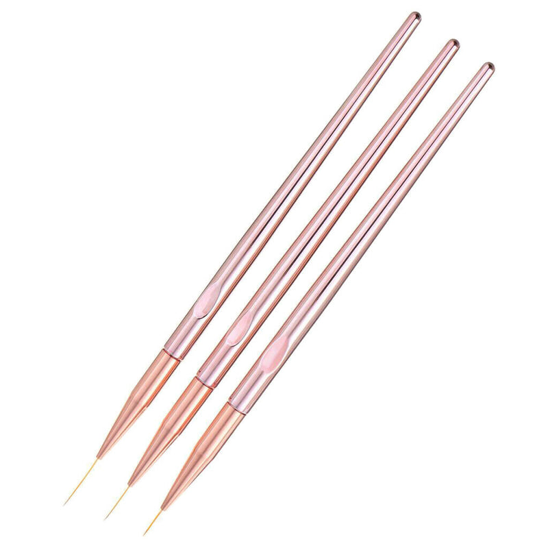 3Pcs Nail Art Liner Brushes 11,15,20mm Fine Tips For Short Strokes Detailing