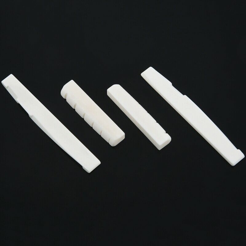 2 Sets of 4pcs 6 String Acoustic Guitar Bone Bridge Saddle and Nut Made of
