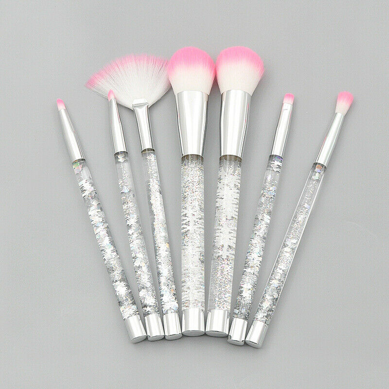New 7Pcs Glitter Liquid Handle Makeup Brush Set Foundation Blending Power E L2M6