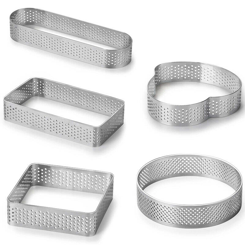 5 Pack Stainless Steel Tart Ring, Heat-Resistant Perforated Cake Mousse Rin I7S8