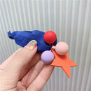 Star Pompom Hair Rope Women Ponytail Holder Elastic Rubber Bands (Blue)