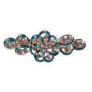 Lady Party Green Flower Design Rhinestone Barrette French Hair Clip