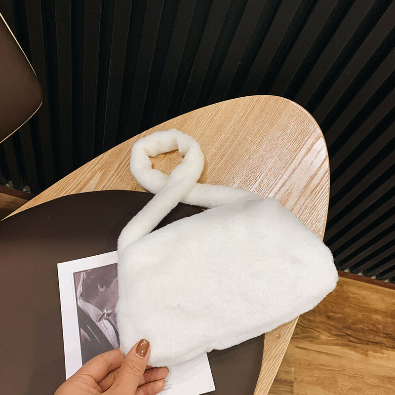 Animal Pattern Underarm Bag Women Mini Plush Shoulder Handbags Purse (1)
