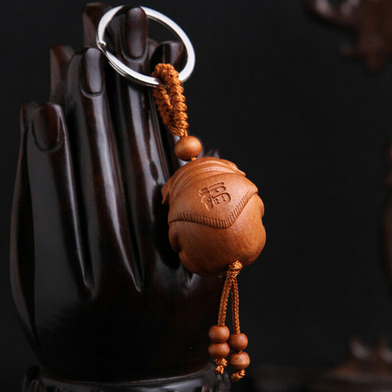 Pig of Year Carving Wooden Pendant Keychain Key Ring Chain Jewelry Gifts Lucky Z