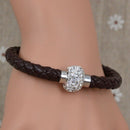 Weave Girls Leather Wristband Magnetic Rhinestone Buckle Bracelet Bangle h RFB