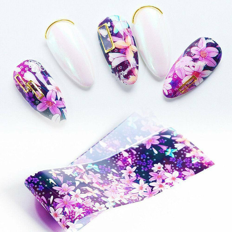 10 Flower Transfer Manicure Decor Nail Foil Nail Art Stickers Holographic Decals