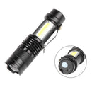 USB Rechargeable XPE+COB LED Flashlight Zoomable Waterproof Outdoor Torch