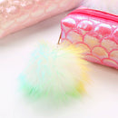 Fish Tail Sequin Pencil Case PU Pompom Pencil Bag School Stationery (Red) A
