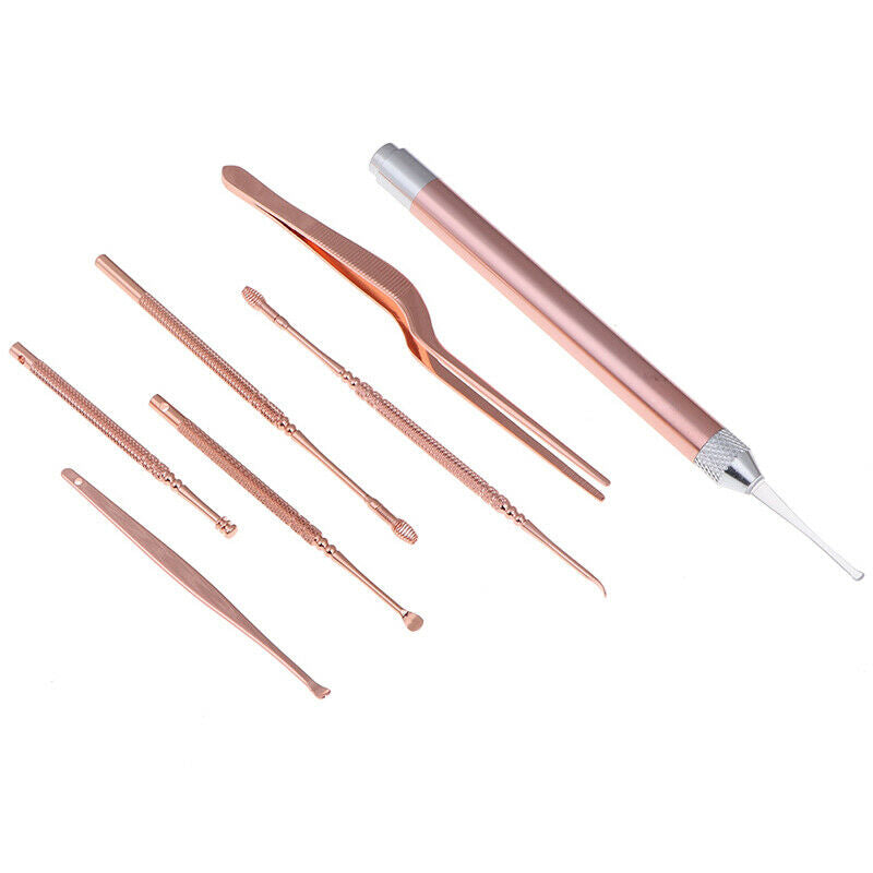 7Pcs/Set Led Ear Wax Pickers Stainless Steel Earpick Wax Remover CuretteSA3C