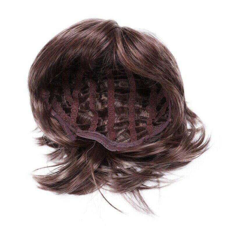 Natural Curly Wigs For Women Synthetic Short Wig With Bangs Brown E4N5