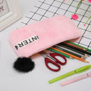 Cute Soft Plush Pencil Bag Stationery Cosmetic Pouch Student Supply (Pink) A