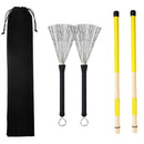 Yellow 2pcs Bamboo Drumsticks+2pcs Drum Wire Brushes w/ Bag Percussion Parts
