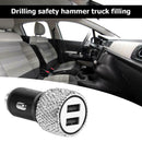 Dual USB Port Fast Charging Car Charger Safety Hammer Diamond Style (White) A