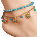 Boho Rhinestone Flower Beads Turquoise Foot Chain Anklet