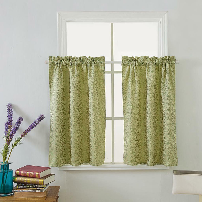1 Set Green Rod Pocket Short Tier Curtains Panels Half Drapes for Bathroom