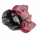 Red White Striped Polyester Double Bowknot Barrette Hair Clip Snood Net Q1F7