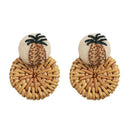 Handmade Pineapple Drop Earrings For Women Wooden Straw Weave Rattan Earrin C5P2
