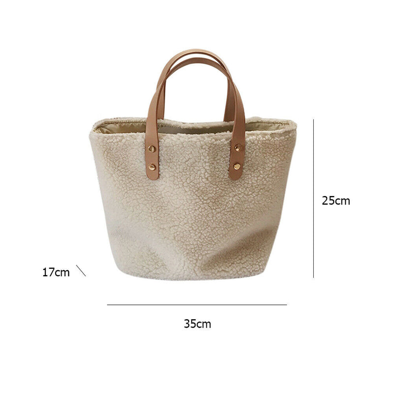 Splicing Leather Plush Casual Shoulder Top-handle Bag Autumn Handbag for Female