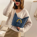 Retro Women Messenger Bag Leather Lattice Shoulder Bucket Handbag (Blue)