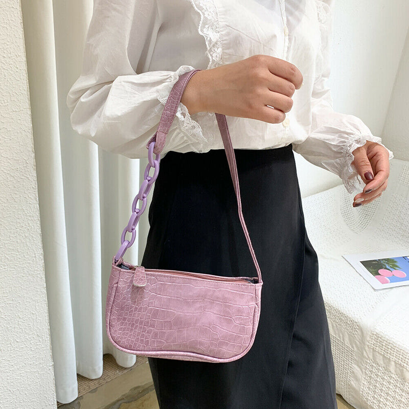 Casual Alligator PU Women Handbag Tote Chain Underarm Shoulder Bag (Purple)