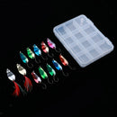 12pcs Spoon Fishing Lures Metal Hard Spinner Baits with Feathers Hooks for Bass